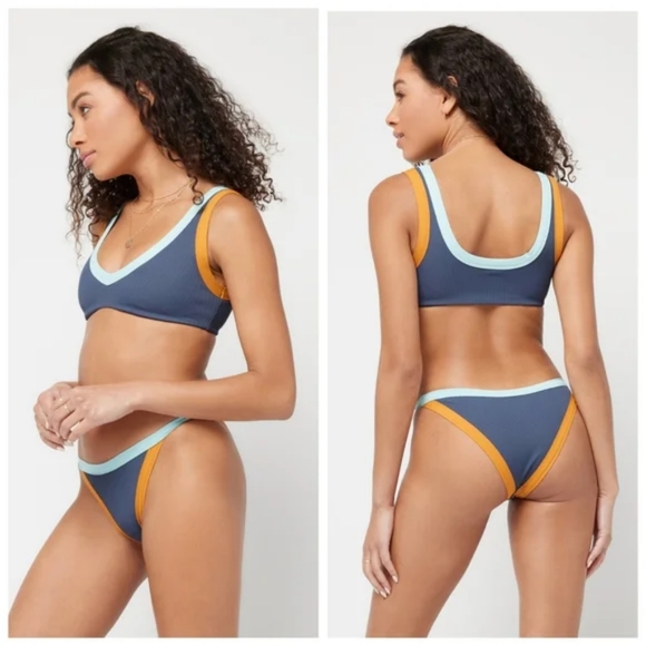 L*Space Lala Vacay Bikini Set Slate Sky Blue Inka Gold - Picture 3 of 14